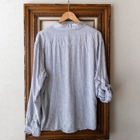 Magaschoni Men’s Shirt Size Large Linen Blend Button Up Roll Tab Long Sleeve Top - Picture 5 of 7
